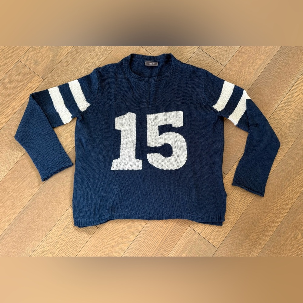 Wooden Ships Amalfi Blue Sweater with White Number 15 S/M